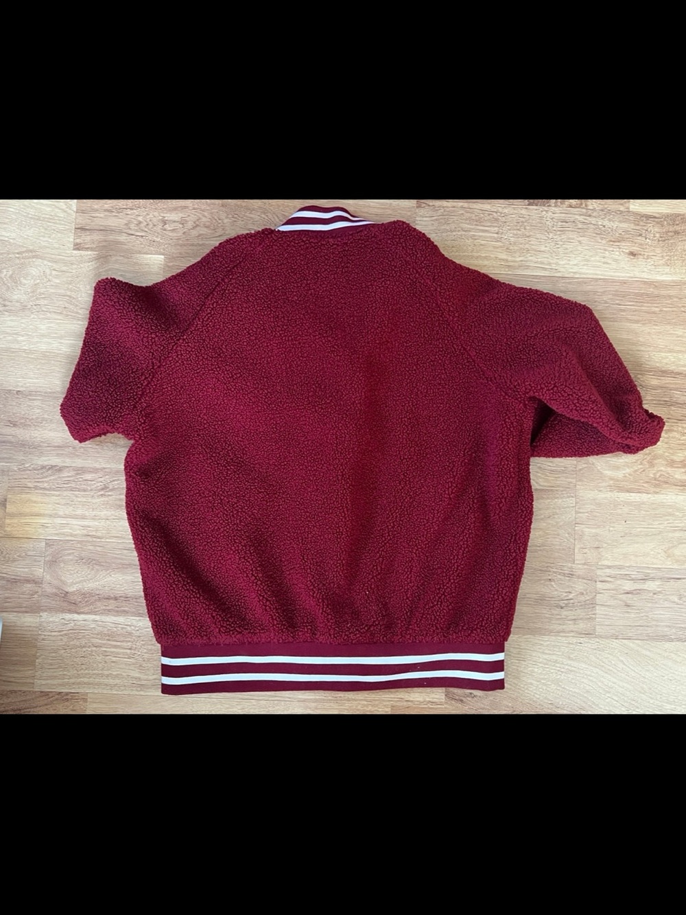 Stussy Maroon Sherpa Bomber Jacket with White Striped Trim - Picture 4 of 4